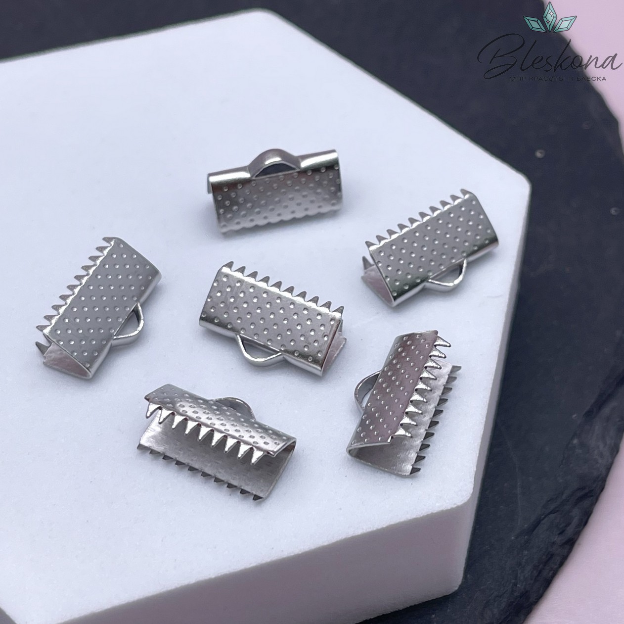 15*9 мм, Цвет серебро, Зажим-Концевик для шнура 