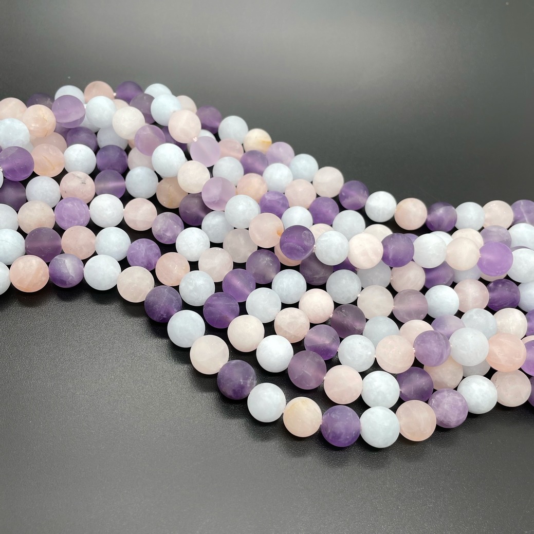 Микс Аквамарин,Аметист,Розовый кварц матовый 8 мм