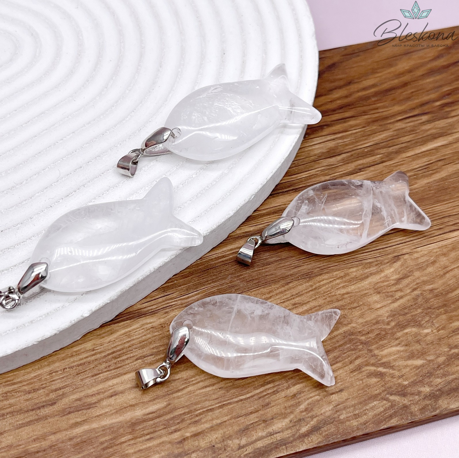 39*19 мм, Цвет серебро, Подвеска Рыбка горный хрусталь