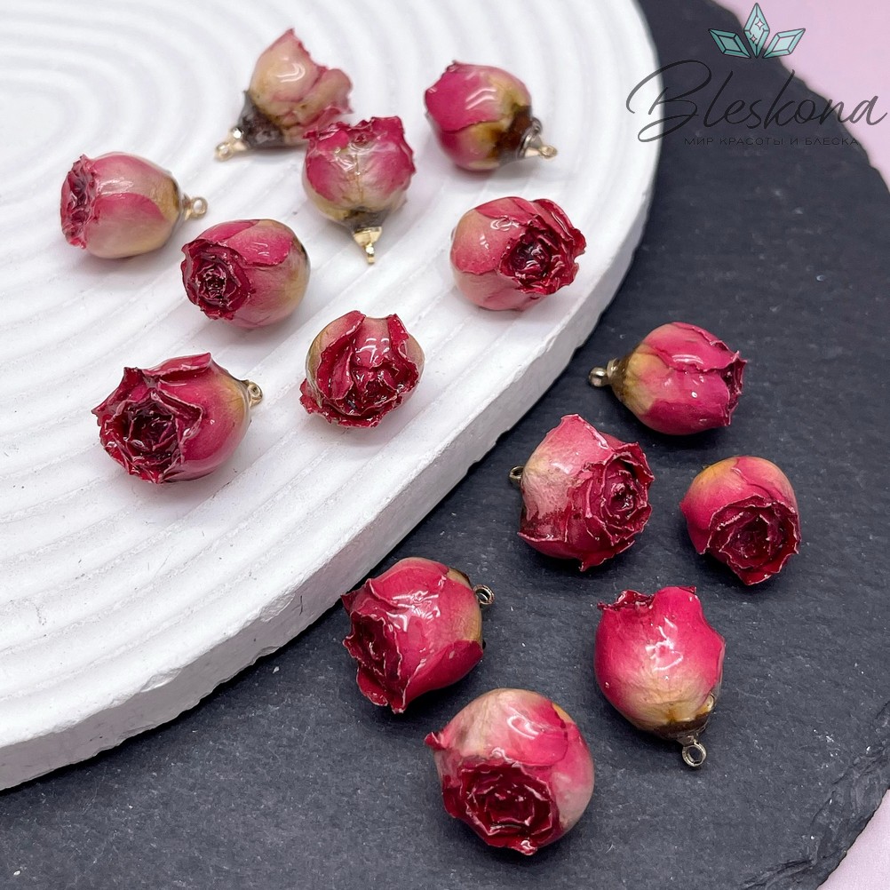 15-19 мм, Цвет золото, Подвеска роза в эпоксидной смоле №14