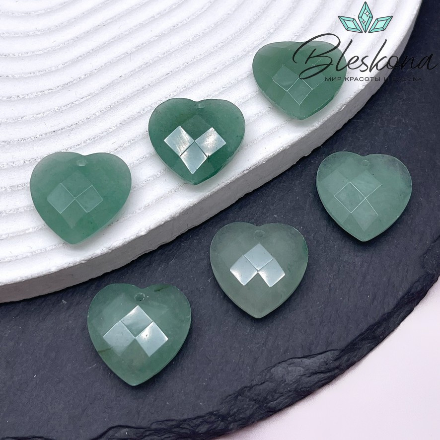 20 мм,Подвеска Сердце Зеленый Авантюрин алмазная огранка