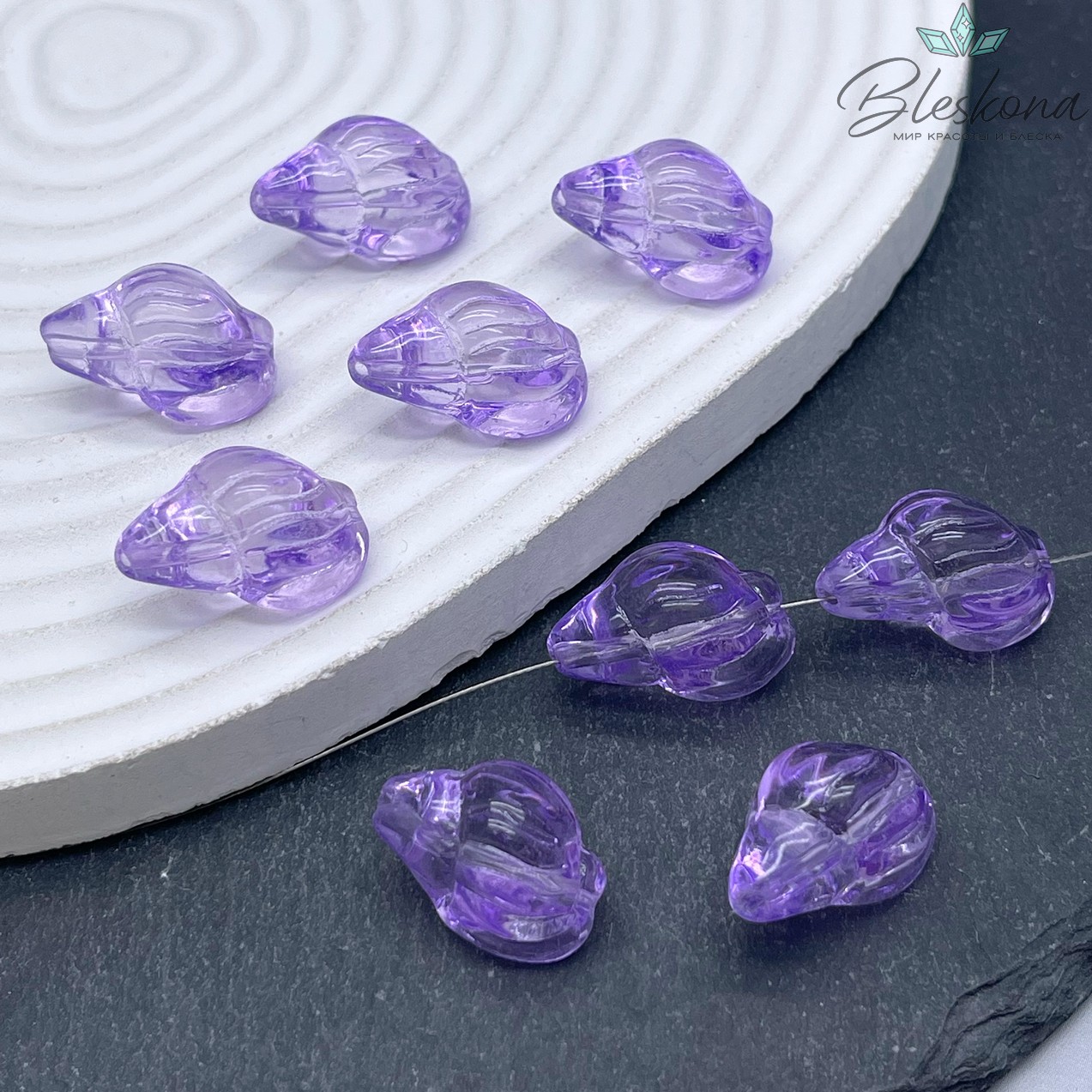 21*13 мм Бусина ракушка, цвет фиолетовый, уп.5 шт.