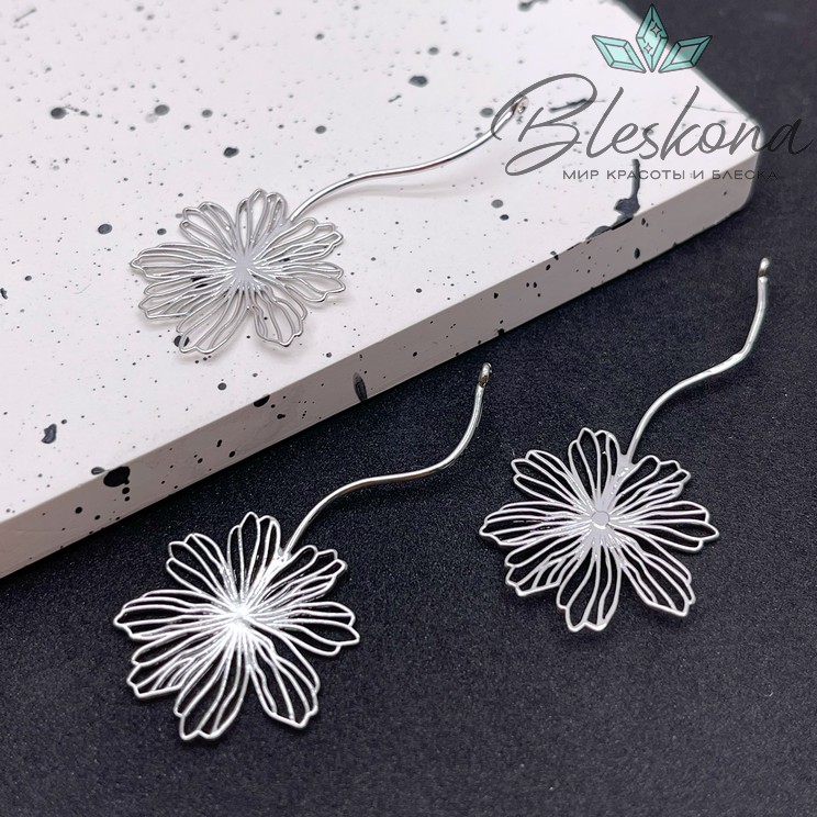 45*22 мм Цвет серебро, Подвеска цветок контур