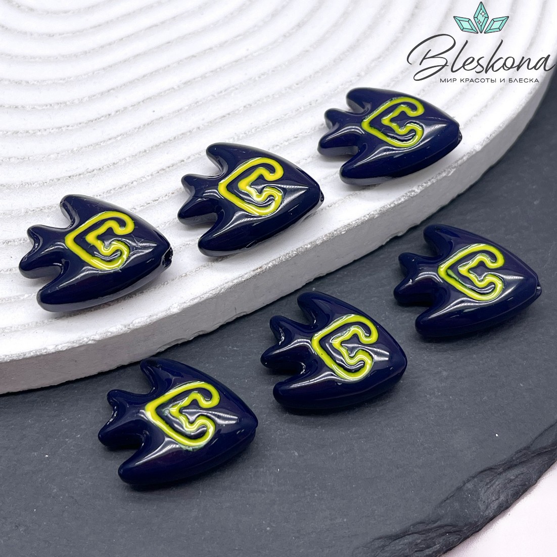 19,5*22 мм Бусина Рыбка синяя