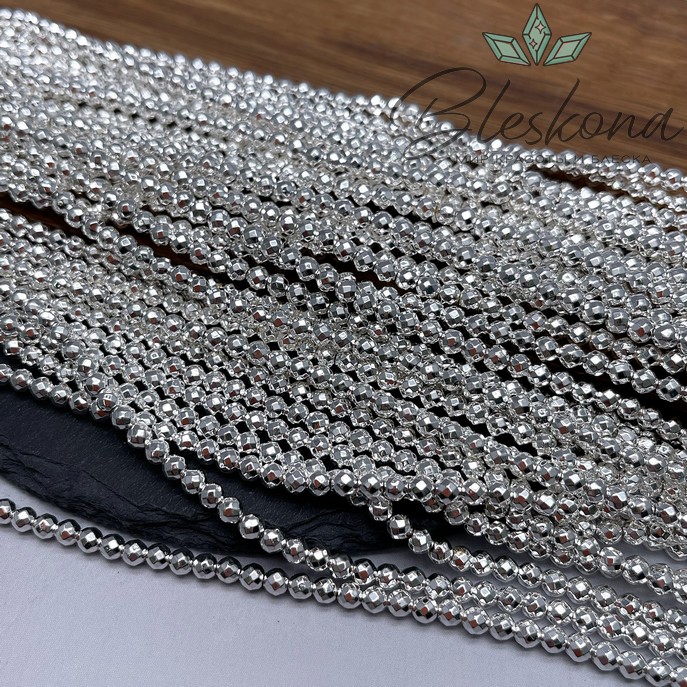 4 мм Гематин имитация огранка, цвет светлое серебро