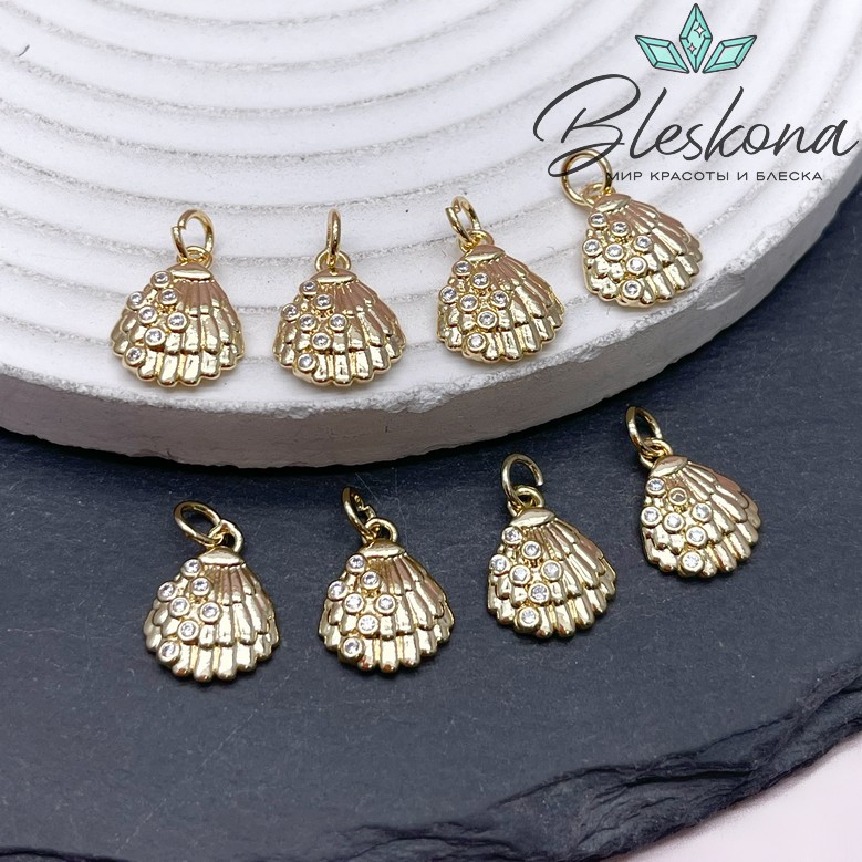 13,5*11 мм Цвет золото, Подвеска ракушка с цирконами