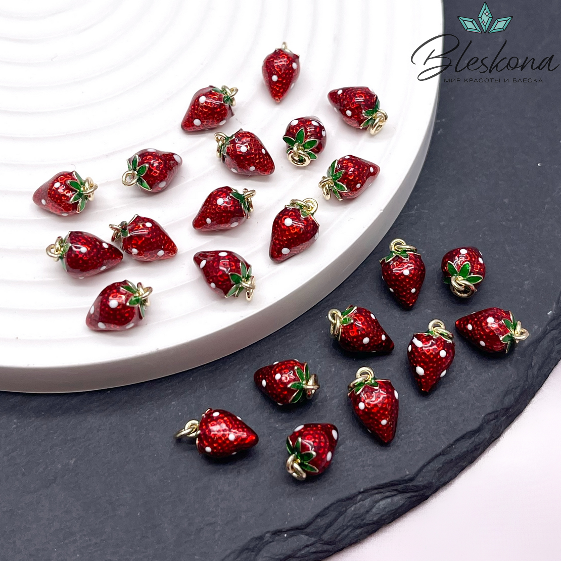 11*7 мм, цвет золото, Подвеска клубничка эмаль