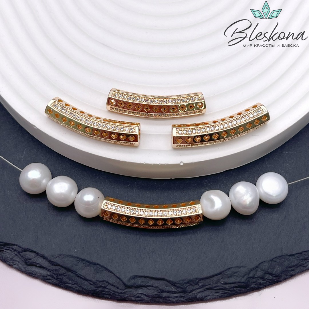 29,6*6 мм Цвет золото, Бусина трубочка ромбики с цирконами 