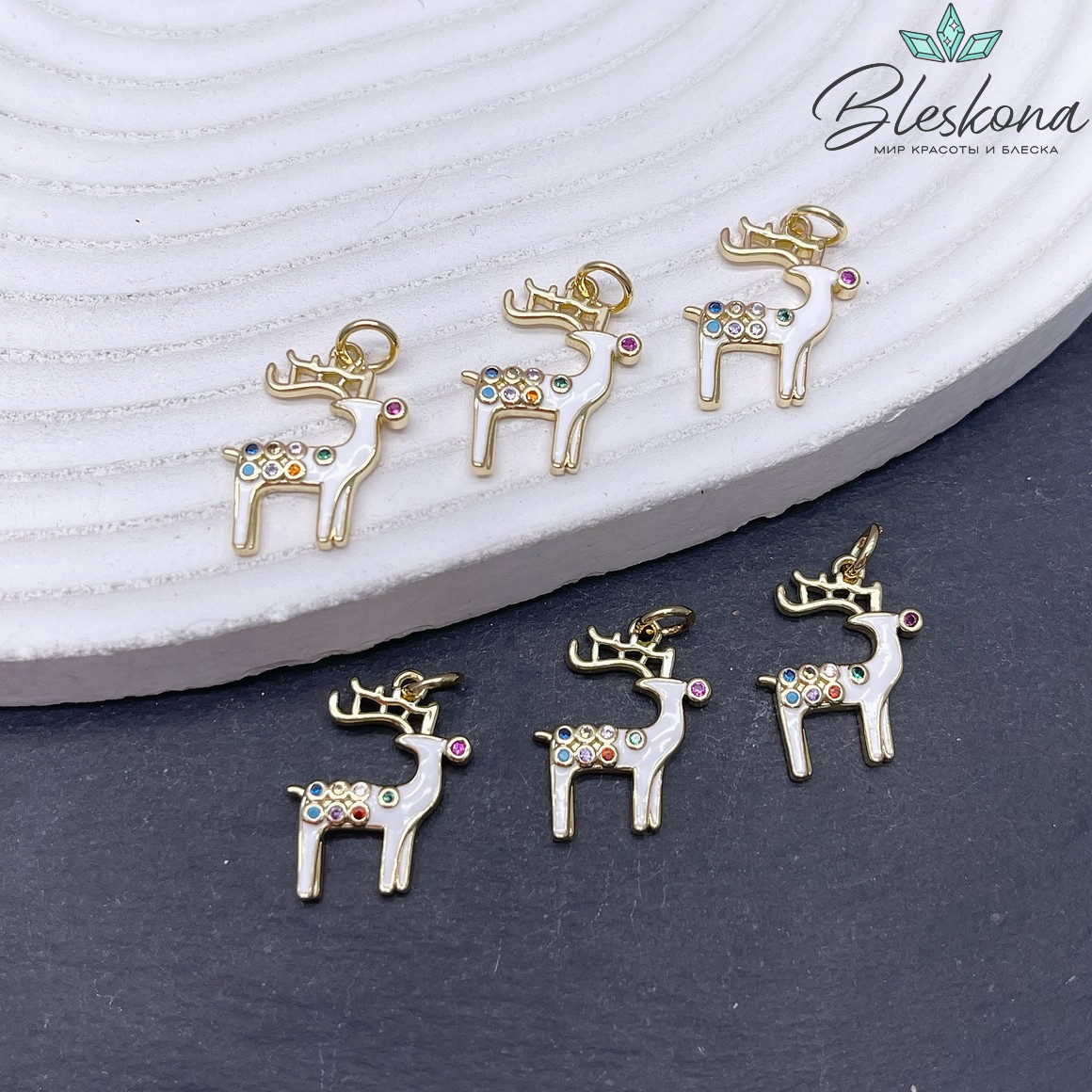 17*14 мм Цвет золото, Подвеска Олененок с эмалью и цирконами