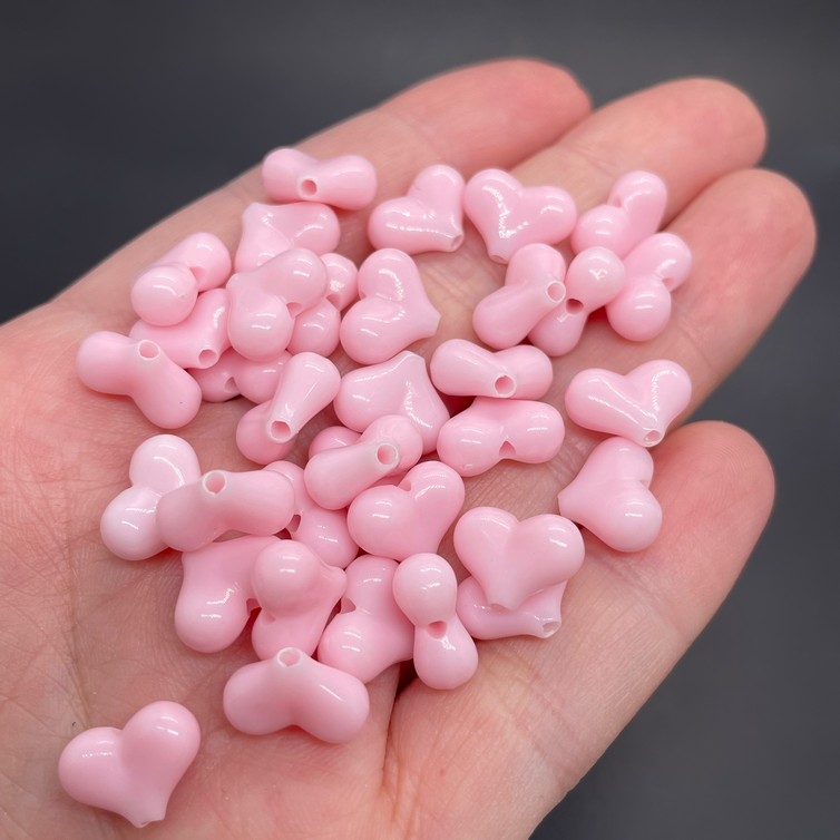 12 мм, Бусина сердце, цвет бледно-розовый уп.10 гр 