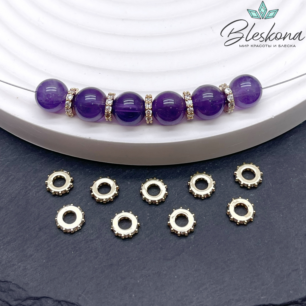 6,5*1,5 мм Цвет золото, Бусина - разделитель  с цирконами 