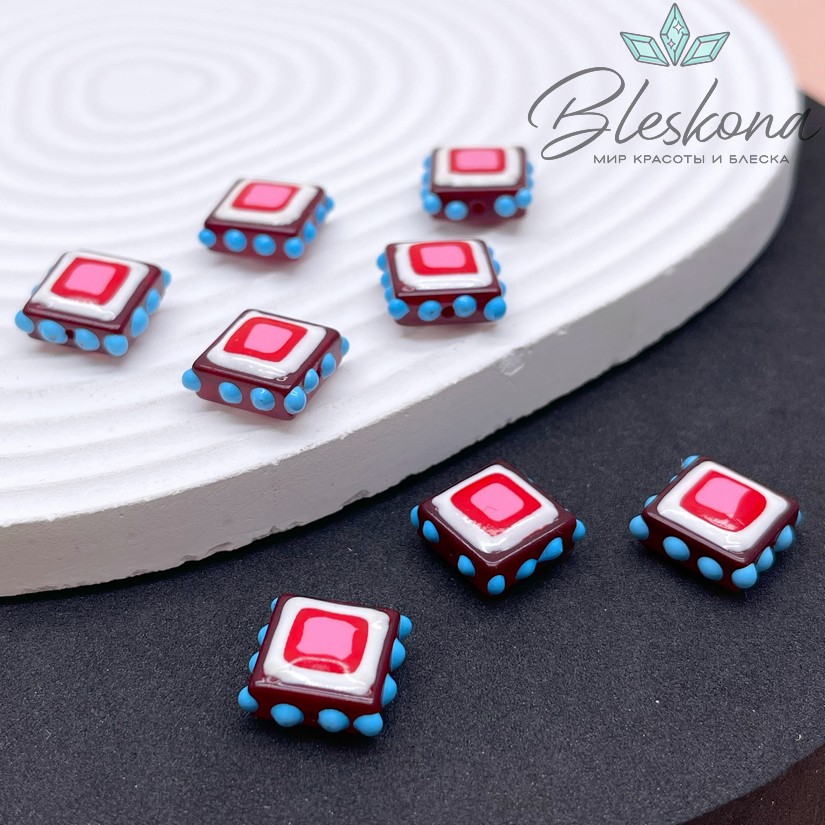 13,5 мм Бусина квадрат бордовый