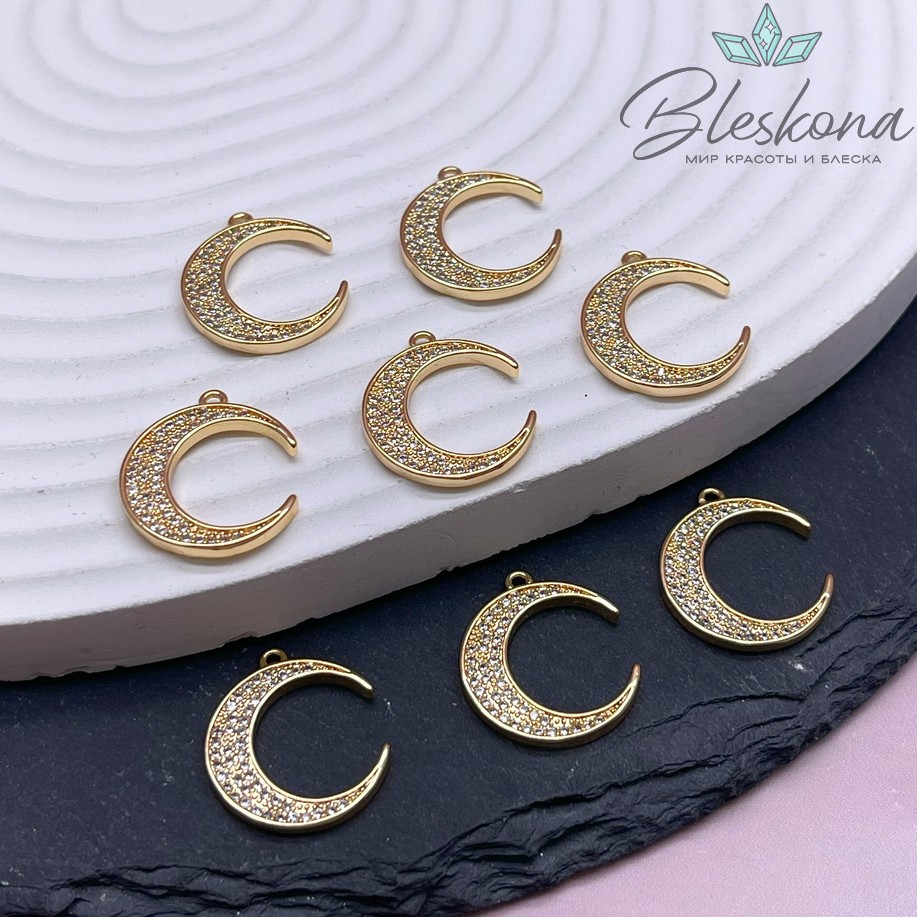 19*16,5 мм Цвет золото, Подвеска полумесяц с цирконами