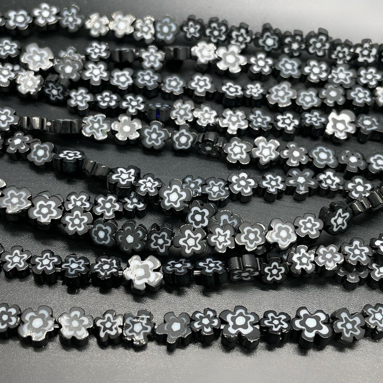 Муранское стекло черное цветок  6,5-7,5 мм