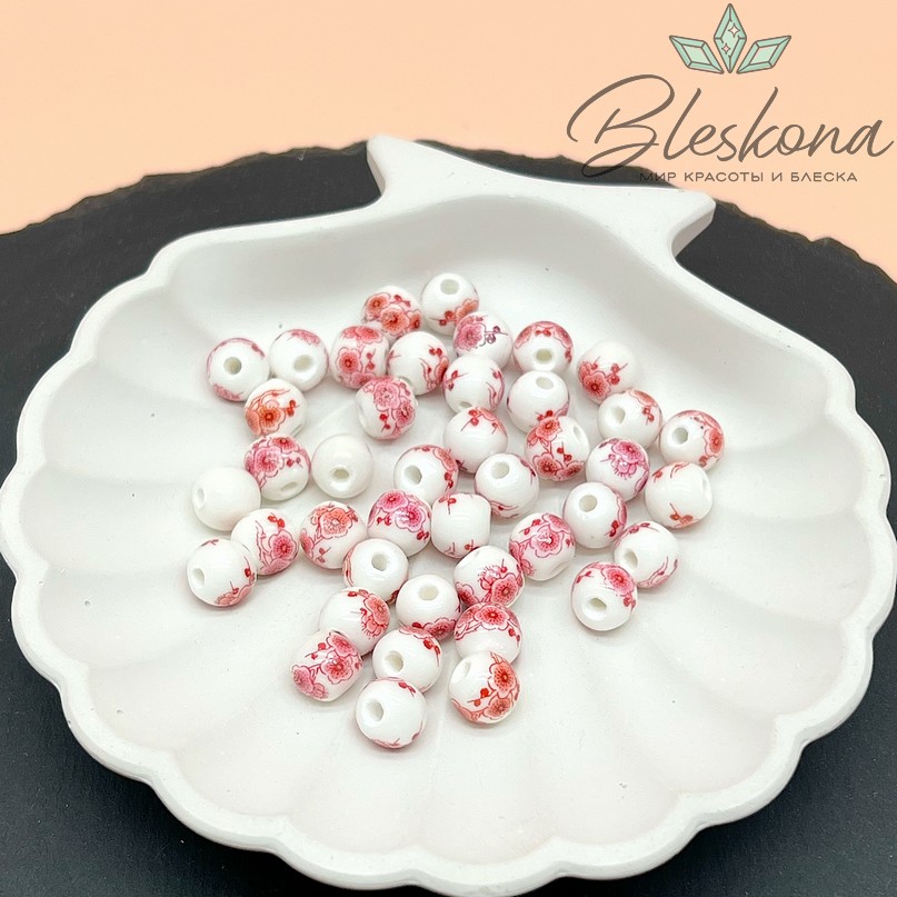 8 мм Керамика Бусина роспись гжель №21 (штучно)