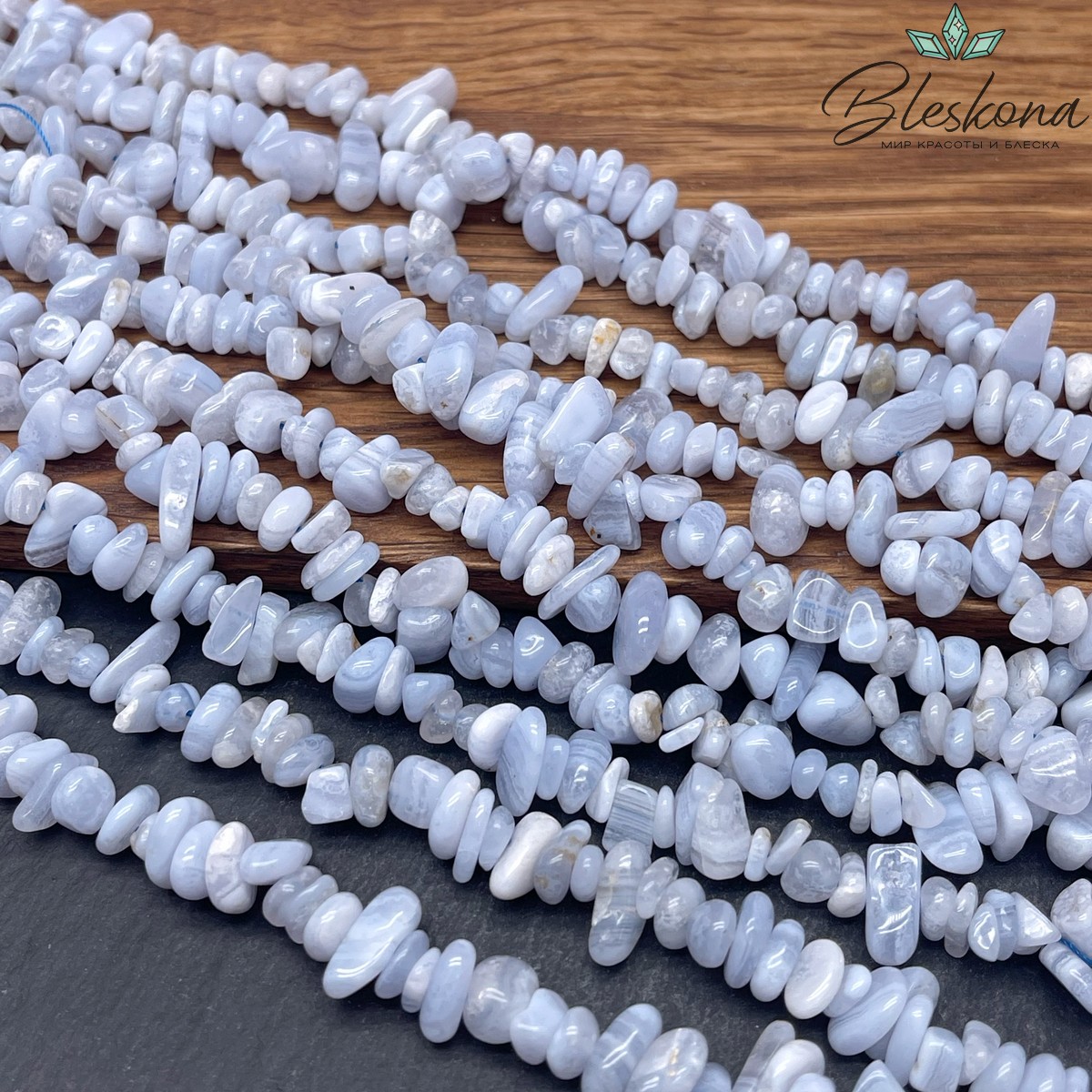 Крошка Голубой Агат (Сапфирин) ширина бусин ~ 6-9 мм