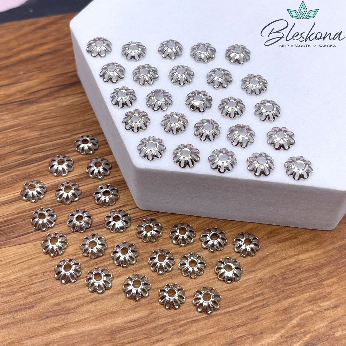 6 мм Цвет серебро, Шапочка цветок