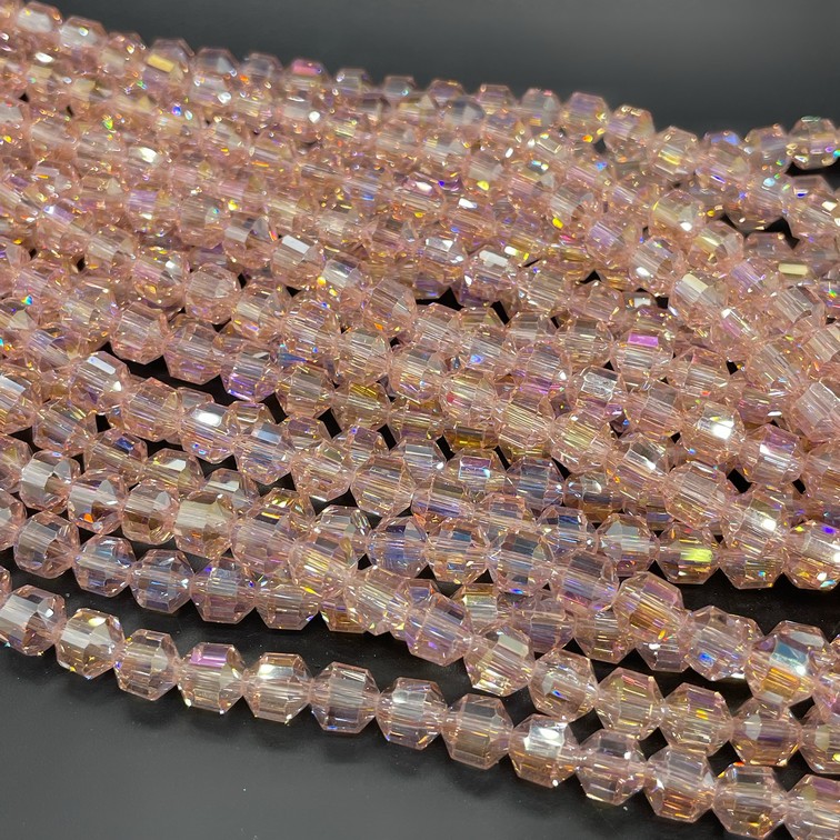 7 мм Стекло Lux, многогранник, цвет розовый с переливом