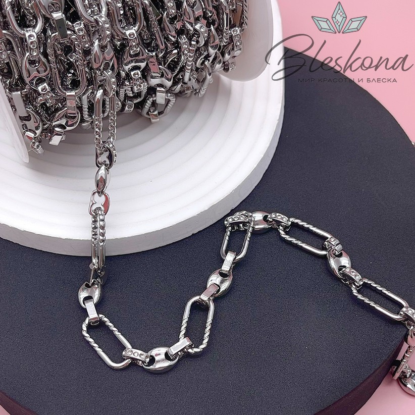 Цепь №141-2 цвет серебро 21,5*10 мм/ 12*8,5 мм L224072