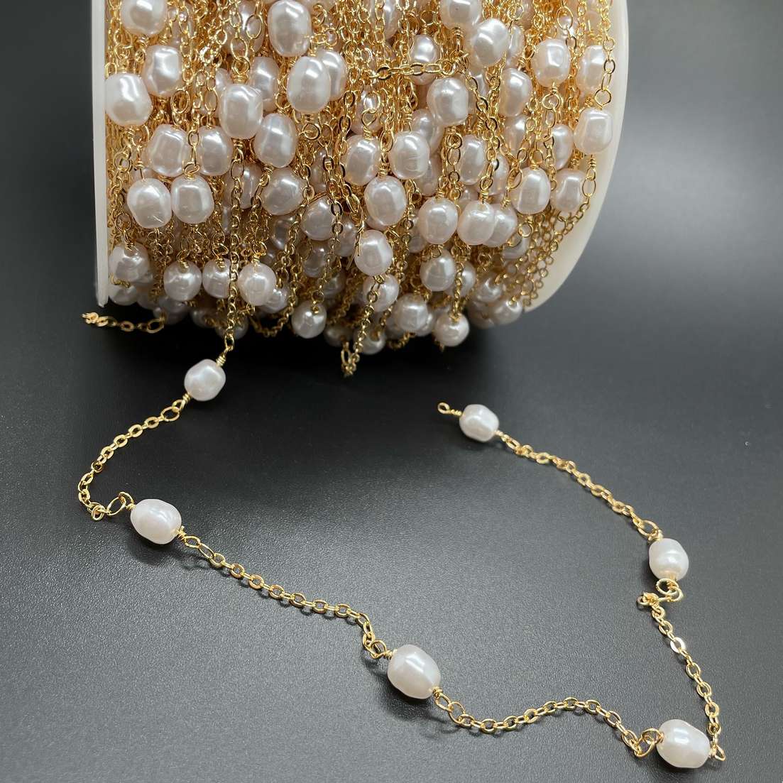 Цепь №267-1 цвет золото 2*2,5 мм, имитация жемчуга