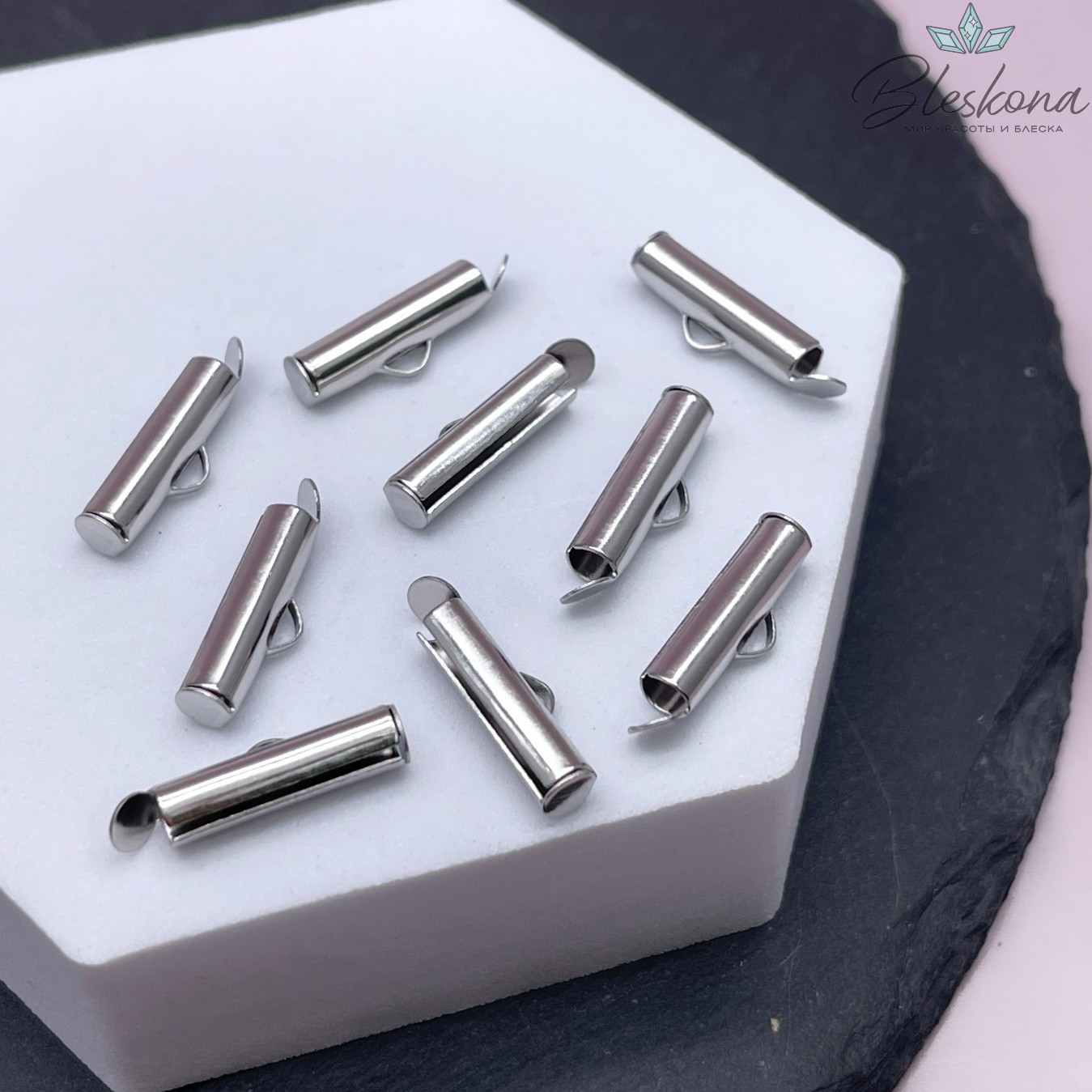 15,5*4 мм, Цвет серебро, Зажим-слайдер (концевик)