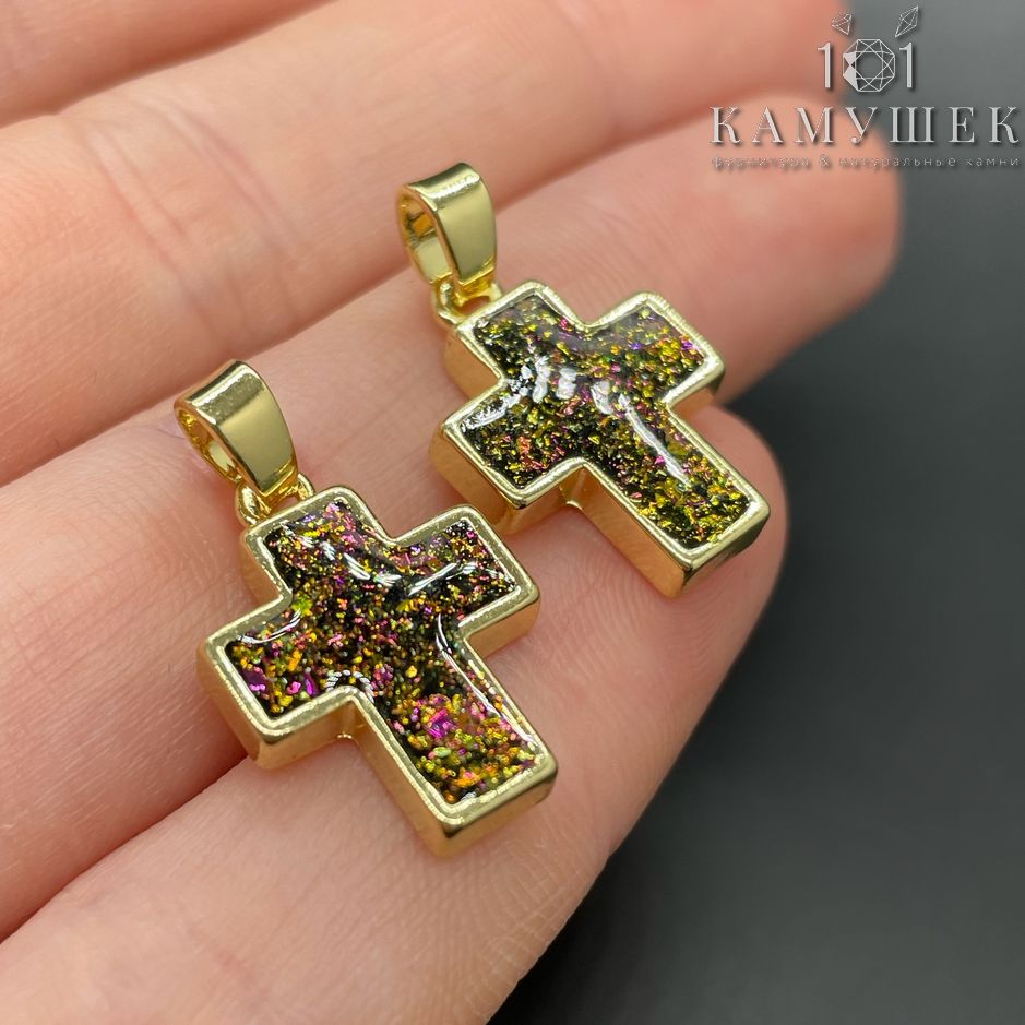 13,5*19мм, Цвет золото, Подвеска Крест фиолетово-золотой