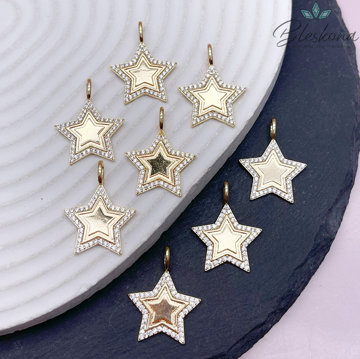 19,3*25мм Цвет золото, Подвеска Звезда цирконы 