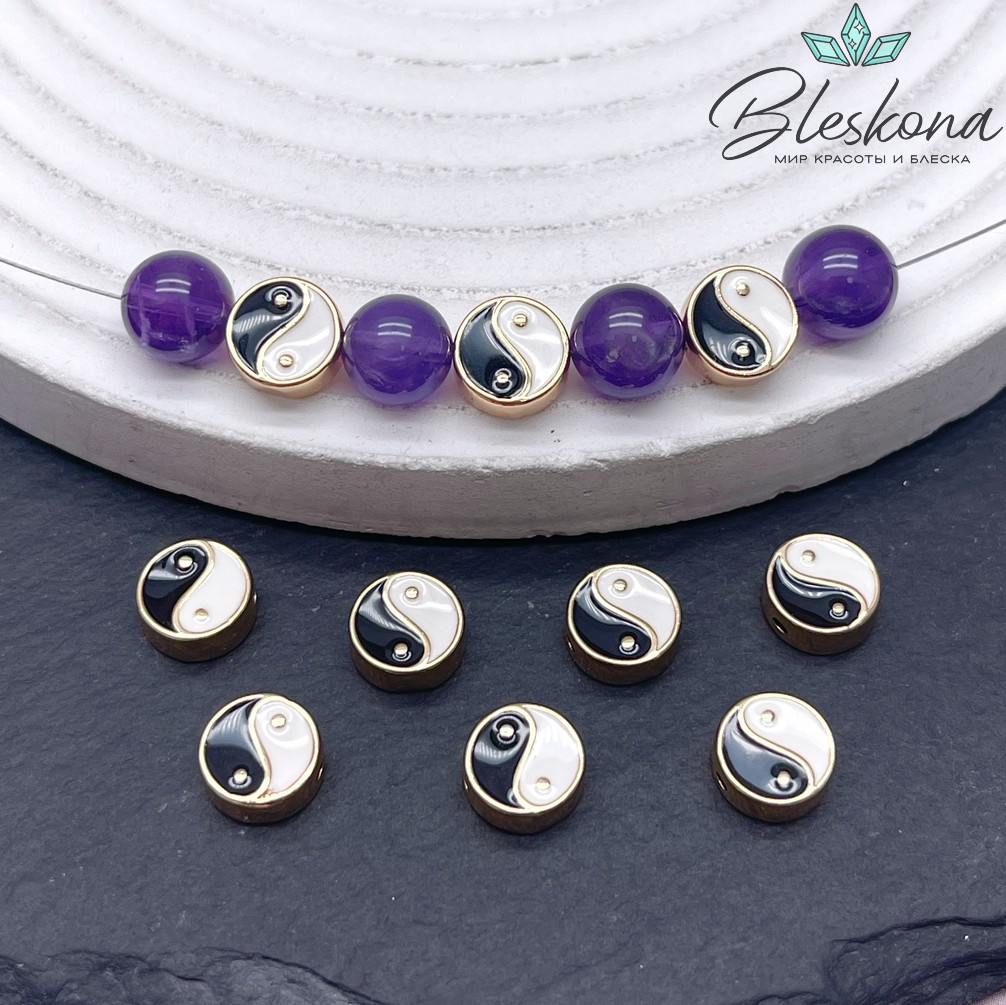 8м, цвет золото, Бусина Инь-янь 