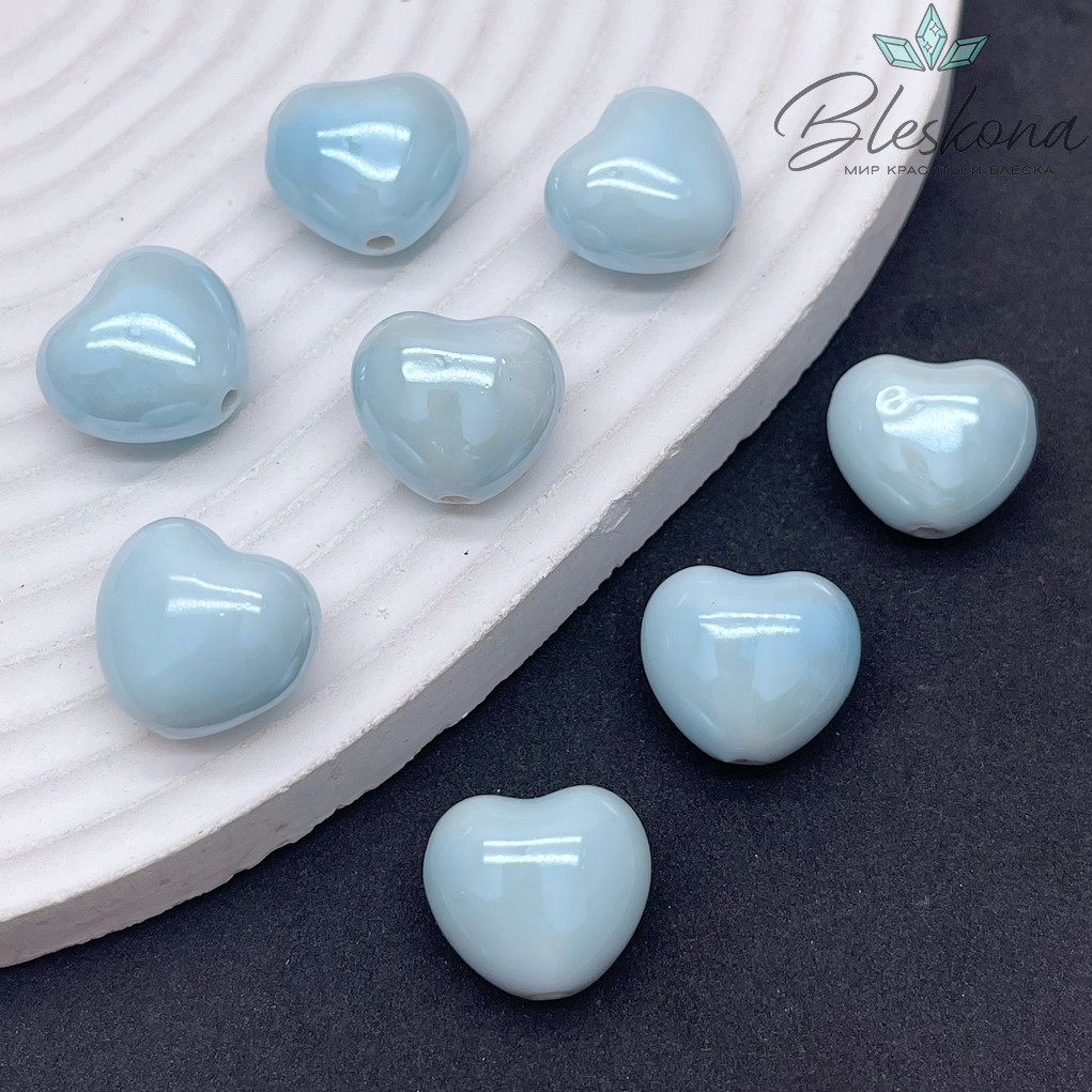 17 мм Бусина сердце, керамика цвет голубой