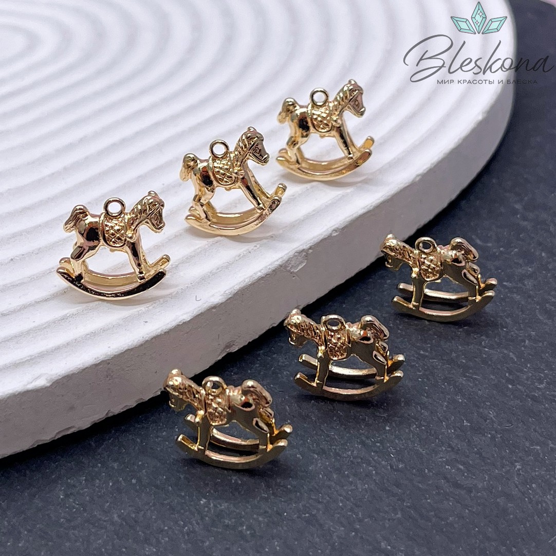 13*14 мм Цвет золото, Подвеска Лошадка-качалка