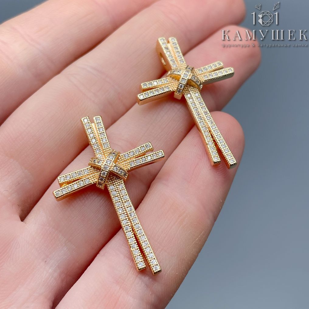 22*33мм Цвет золото, Подвеска крест цирконы 