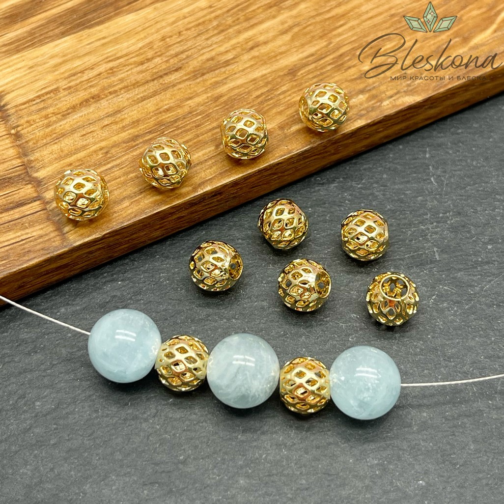 8 мм Цвет золото, Бусина Шар ромб 