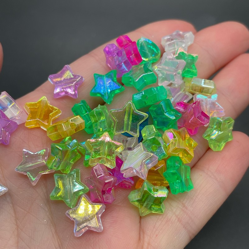 10 мм, Бусина звезда микс прозрачные уп.10 гр