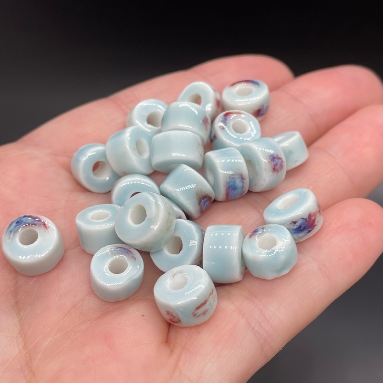 6,5*10 мм Бусина- разделитель, керамика цвет голубой рисунок №1