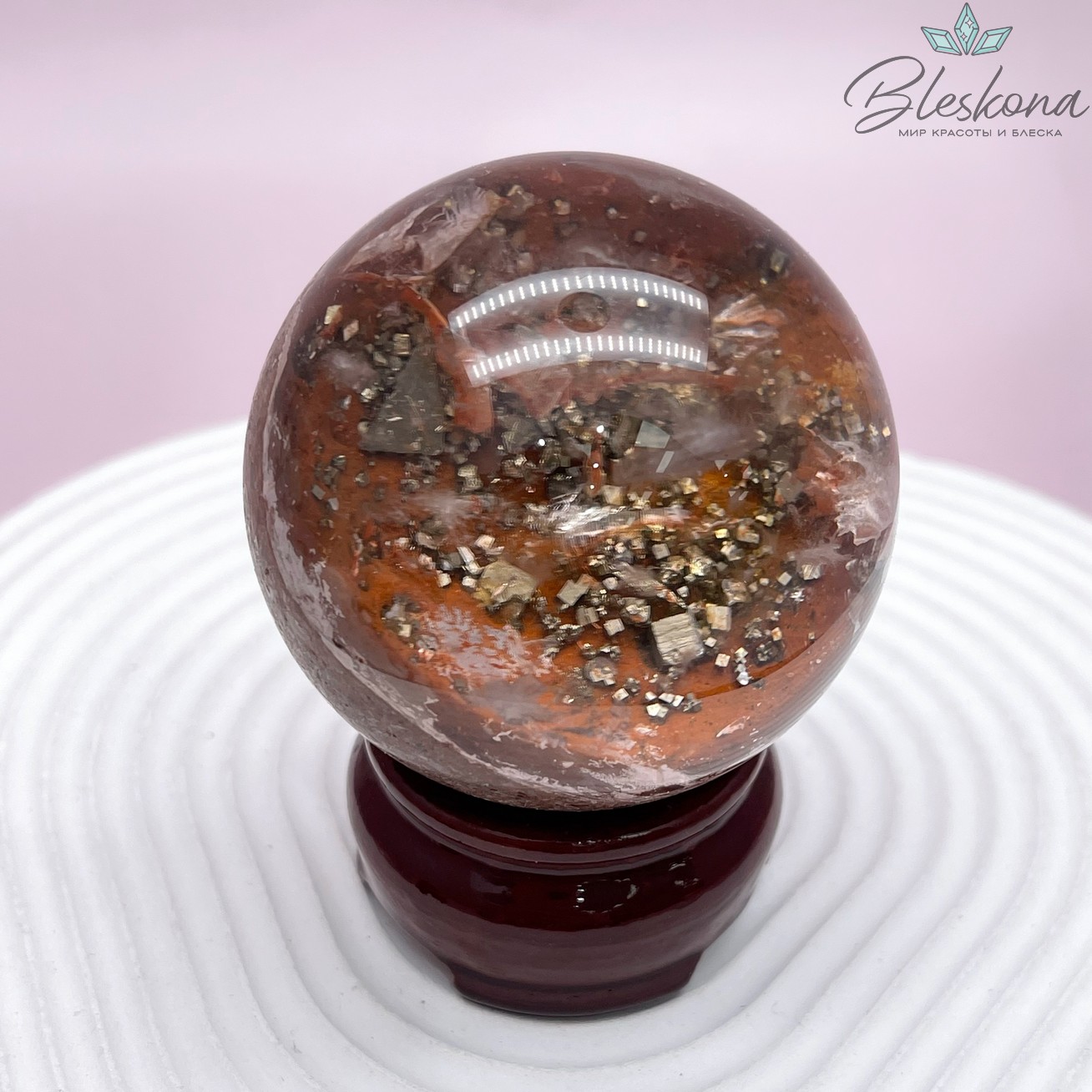 Яшма с вкючениями пирита, Горный хрусталь шар 58 мм