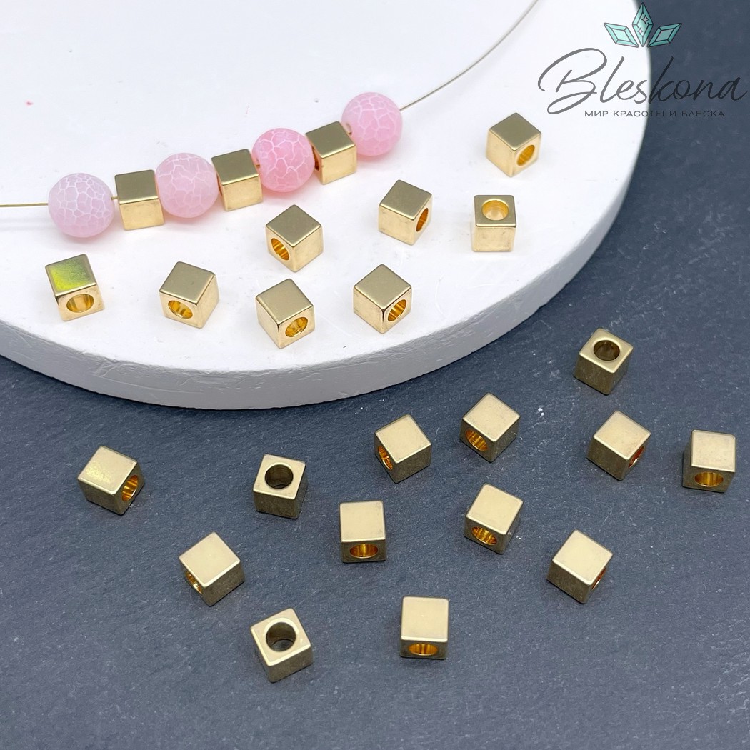 5мм Цвет золото, Бусина куб гладкая Люкс