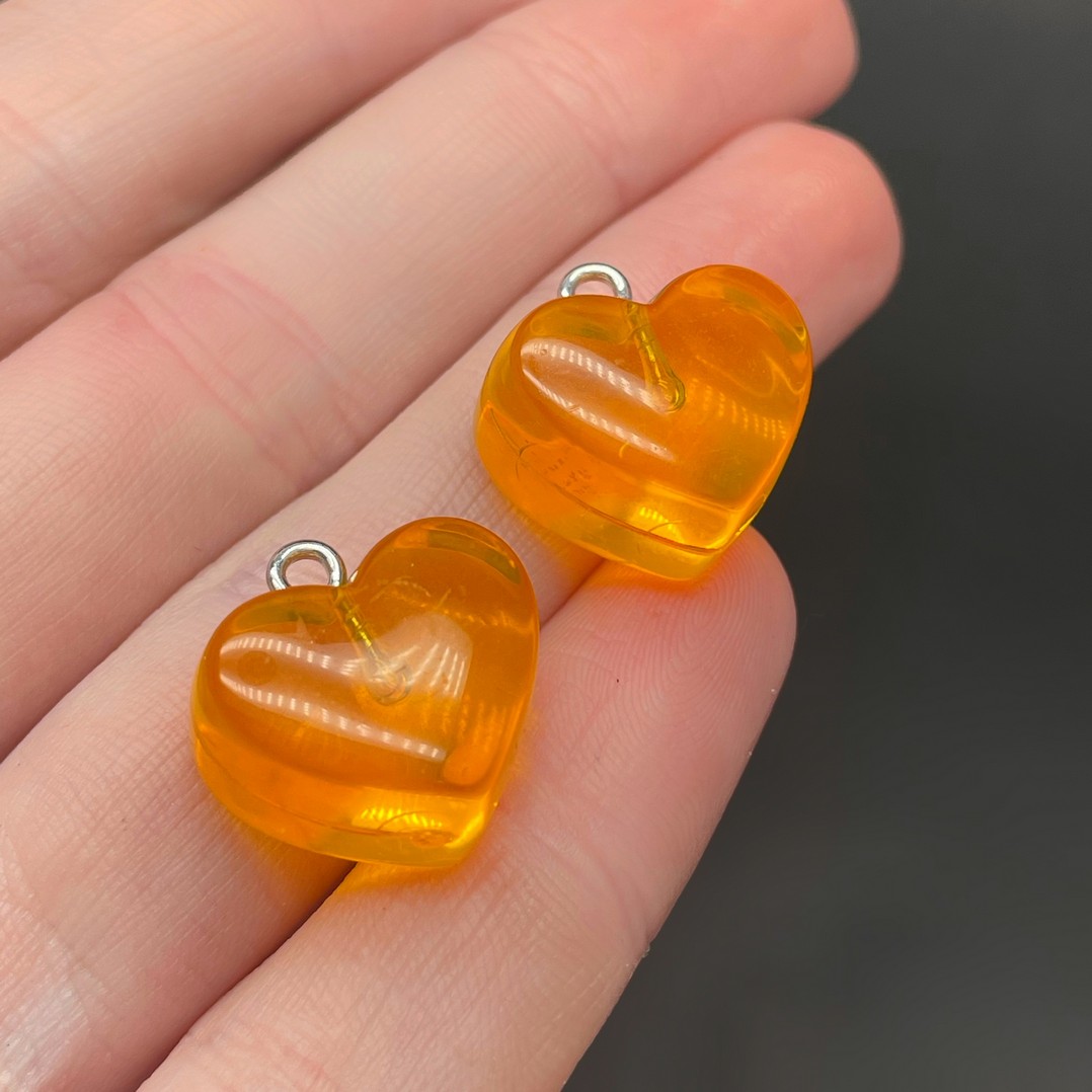 17,5мм, Цвет серебро, Подвеска Сердце оранжевое