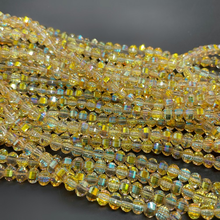 4,5*6 мм Стекло Lux, рондель прямоуг. огр., цвет желтый с переливом