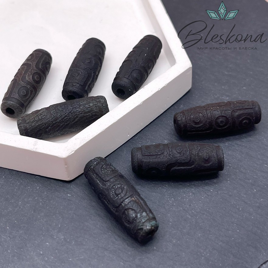 Бусина Дзи 9 глаз черный бочонок 30*11 мм