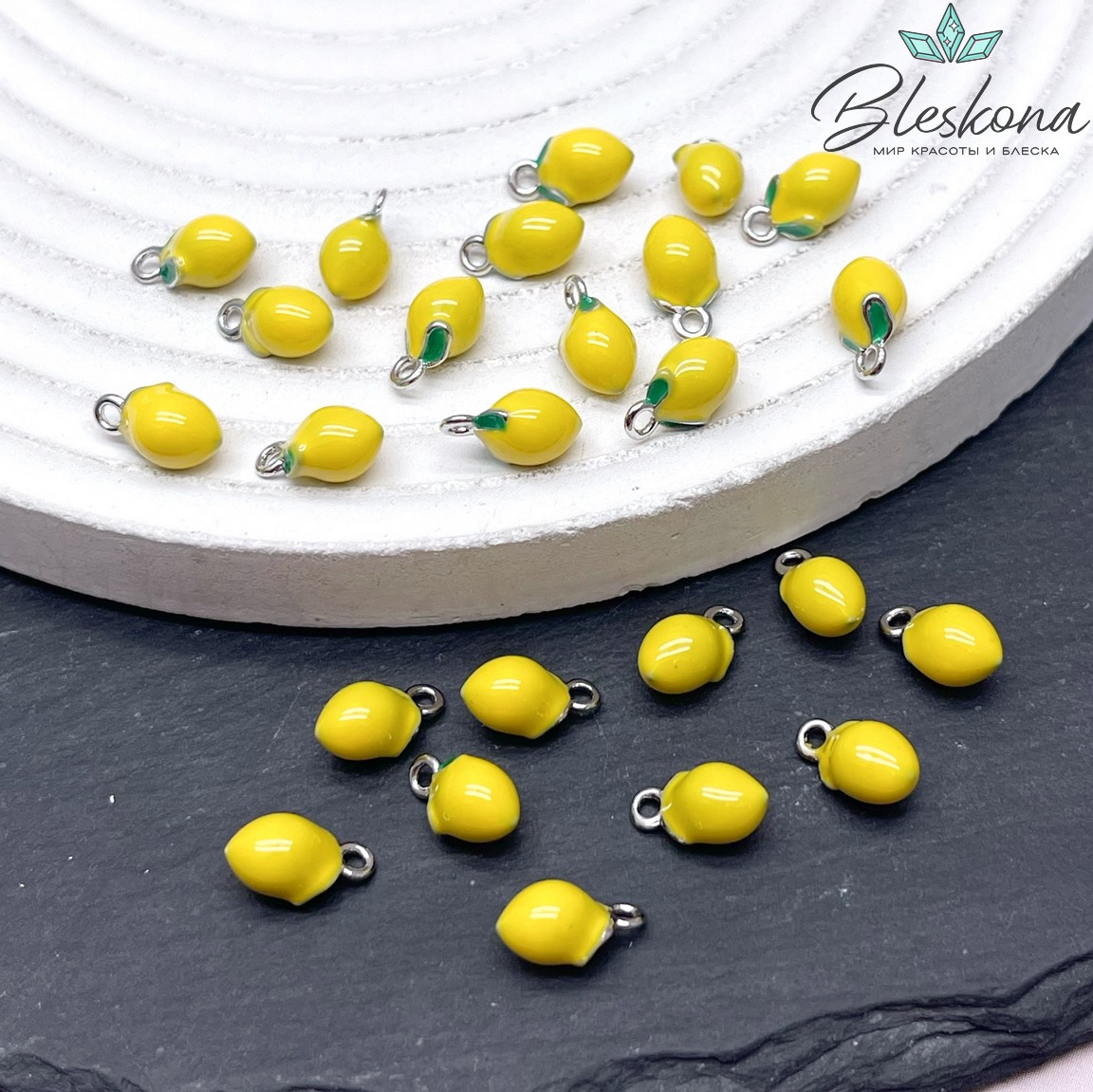 10*5,5 мм Цвет серебро, Подвеска лимон эмаль