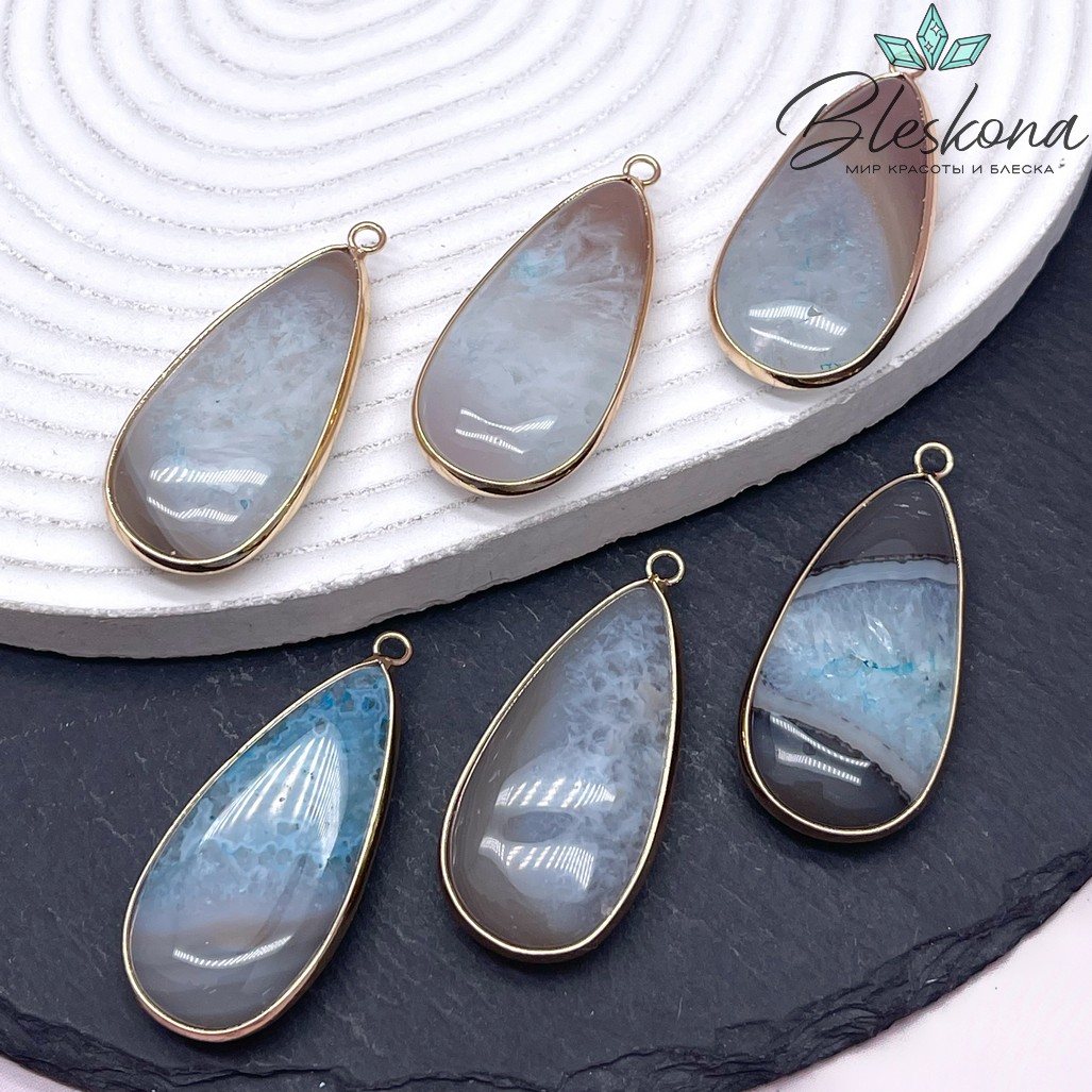 45*20 мм Цвет золото, Подвеска капля Агат №1