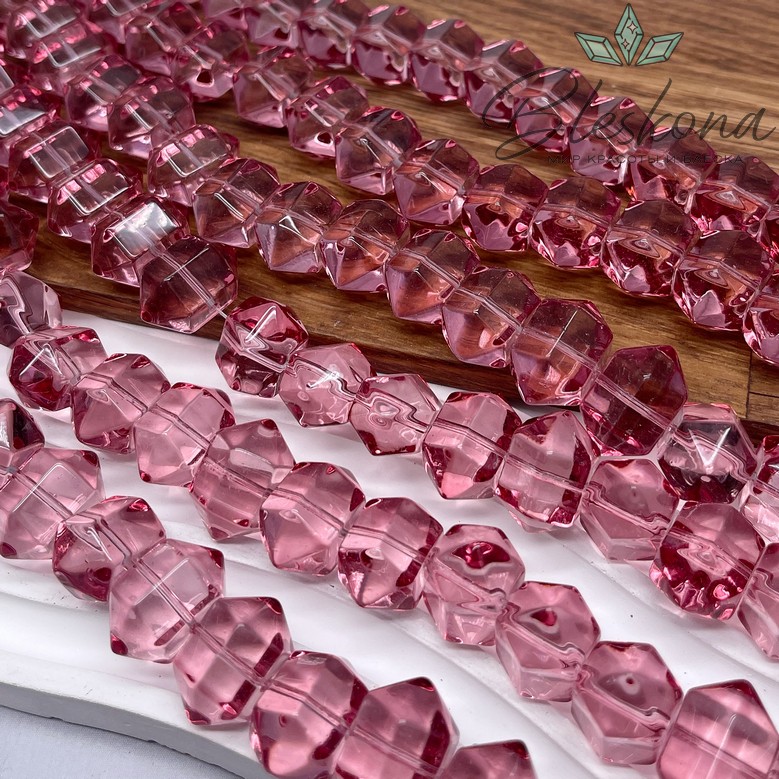 12*19 мм Бусины фриформ огранка, цвет розовый, стекло