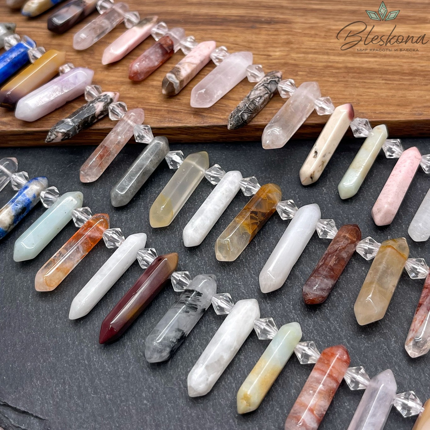 Микс из натуральных камней, форма маятник (4-6)*(21-26) мм