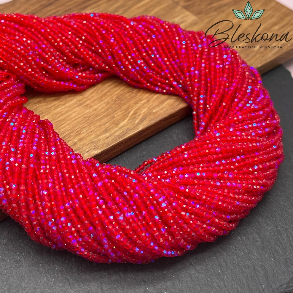 2 мм Бусины стекло темно-красное с синим переливом алмазная огранка