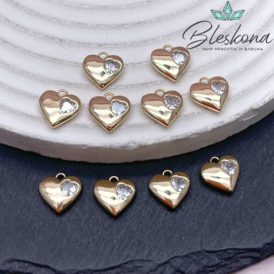 9,7*9,7 мм Цвет золото, Подвеска сердце циркон 
