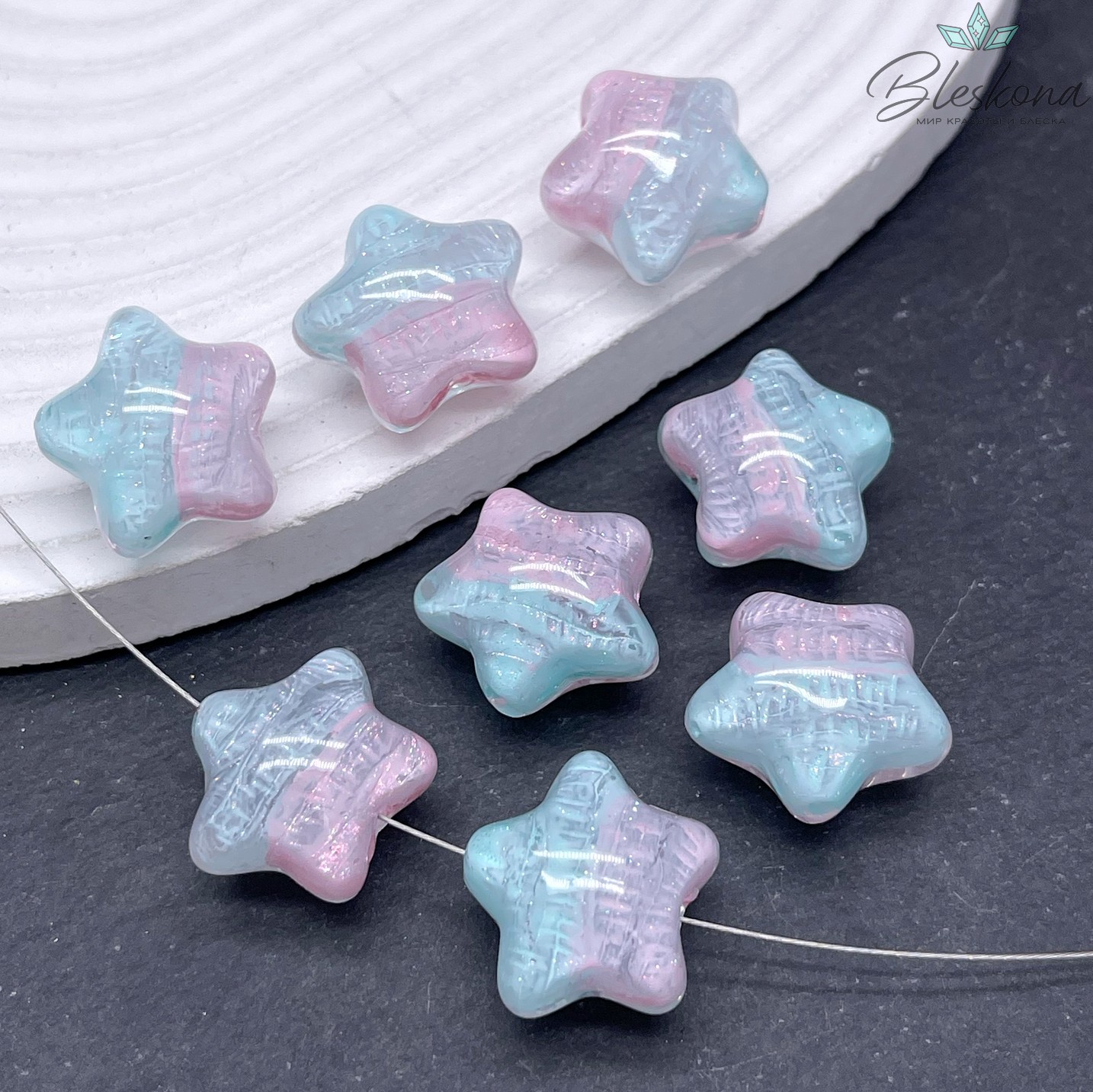 18*20 мм Бусина зефирная звезда  розово- зеленое