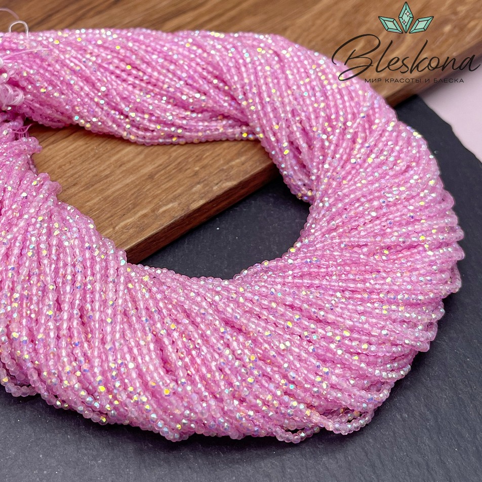 2 мм Бусины стекло ярко-розовое с переливом алмазная огранка