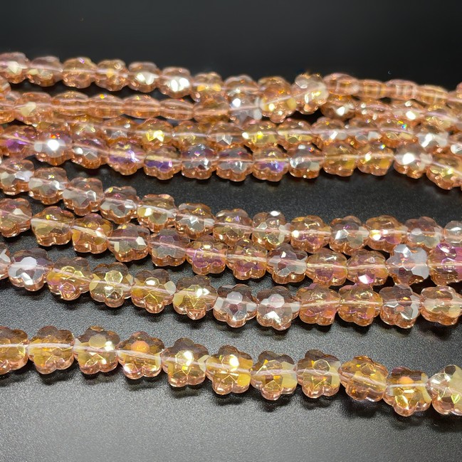 8 мм Стекло Lux, цветок, цвет персиковый с фиолетовым переливом 