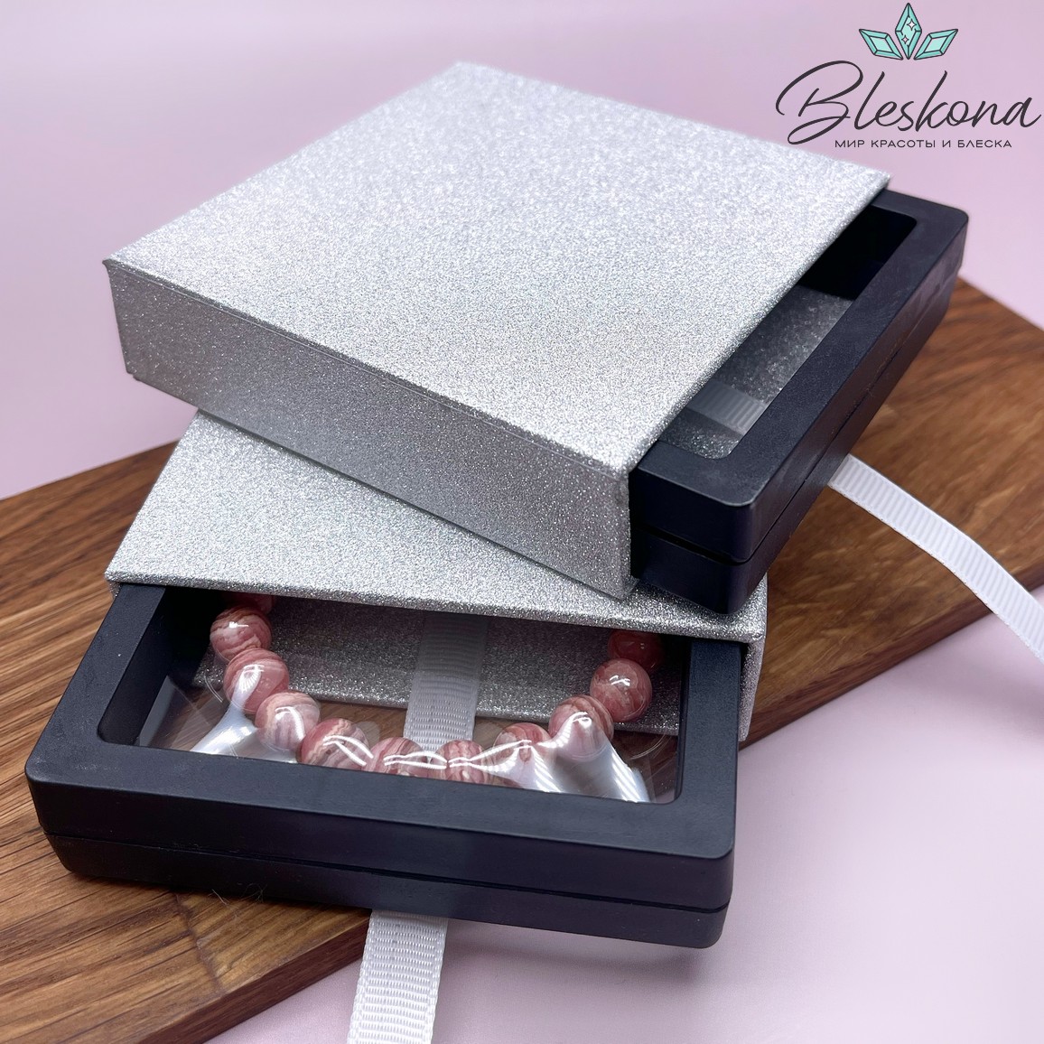 Прозрачный выдвижной дисплей для украшений серебро блестки 9,5 см