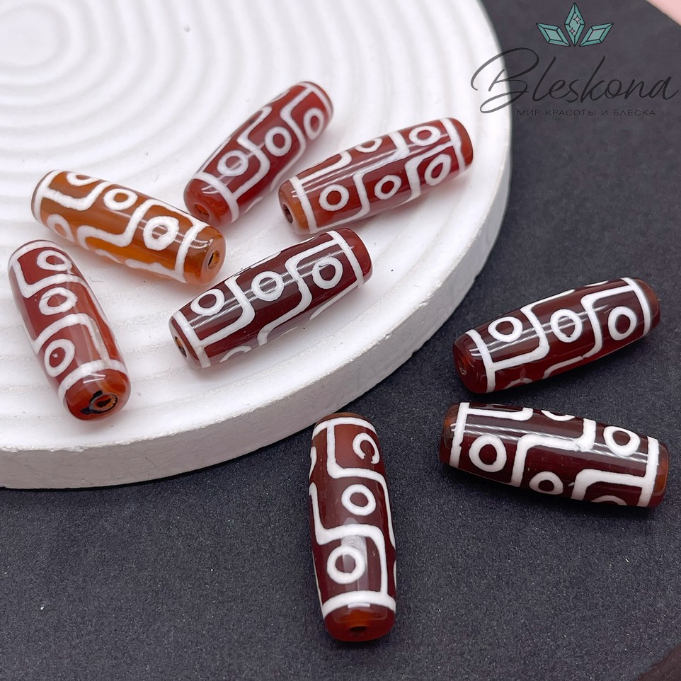 Бусина Дзи 9 глаз бело-коричневый 30*11 мм